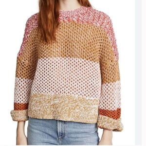 Derek Lam 10 Crosby Open Knit Color Block Sweater Size M